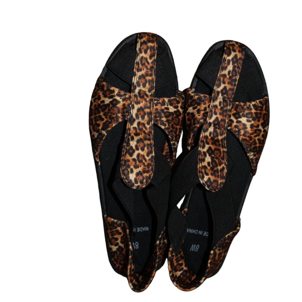 Spandex Sandals Animal Print Leopard Fabric, Rubber Sole, Strappy, Size 8 Wide
